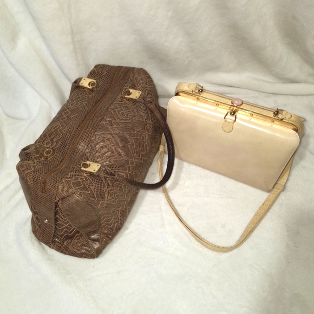 Judith Leiber Brown Patterned and Cream Travel Bags